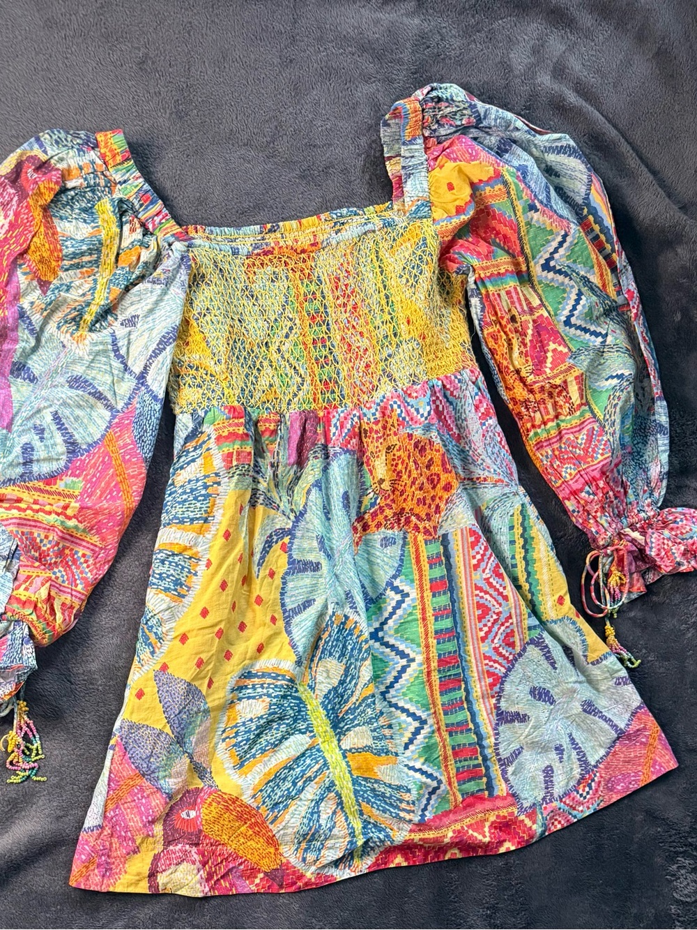 Farm Rio. Women’s Multicolor Boho Smocked Peasant dress - Picture 16 of 16
